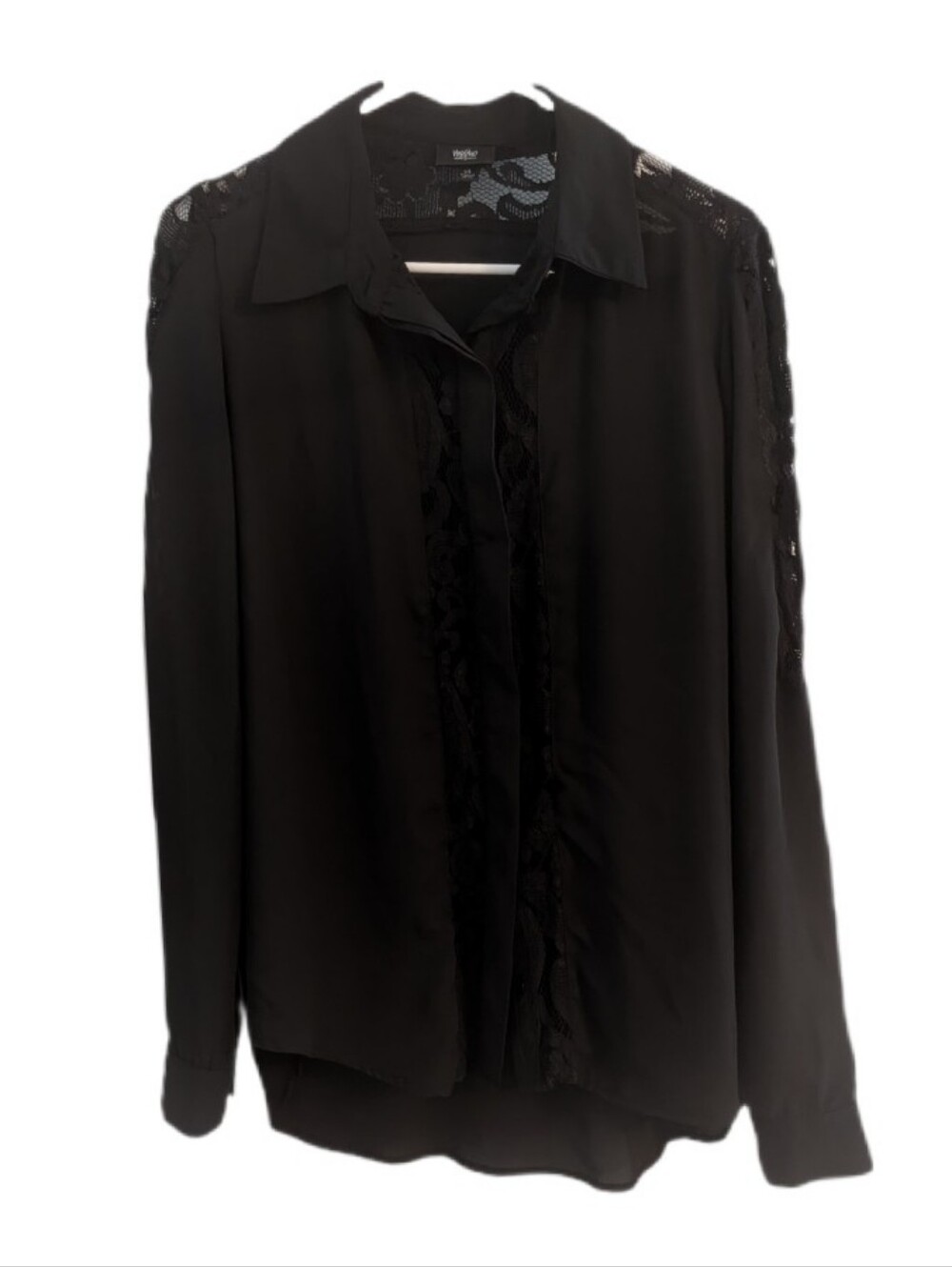 Mossimo Black Lace-Trim Button-Up Blouse L